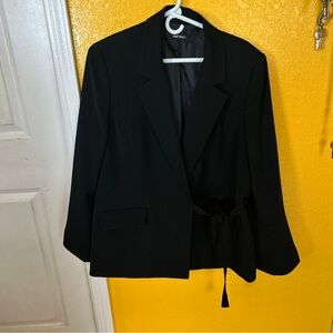 Black Wrap Blazer with Textured Fabric and Tie Closure